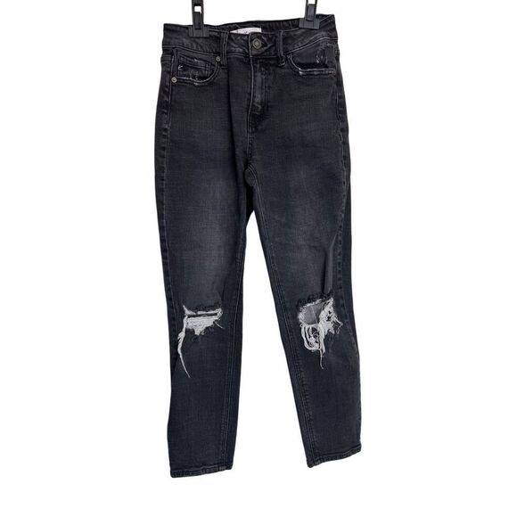 KanCan Distressed Ankle Jeans Womens Size 3/25 Black Cotton Blend Stretch Denim - Picture 1 of 10